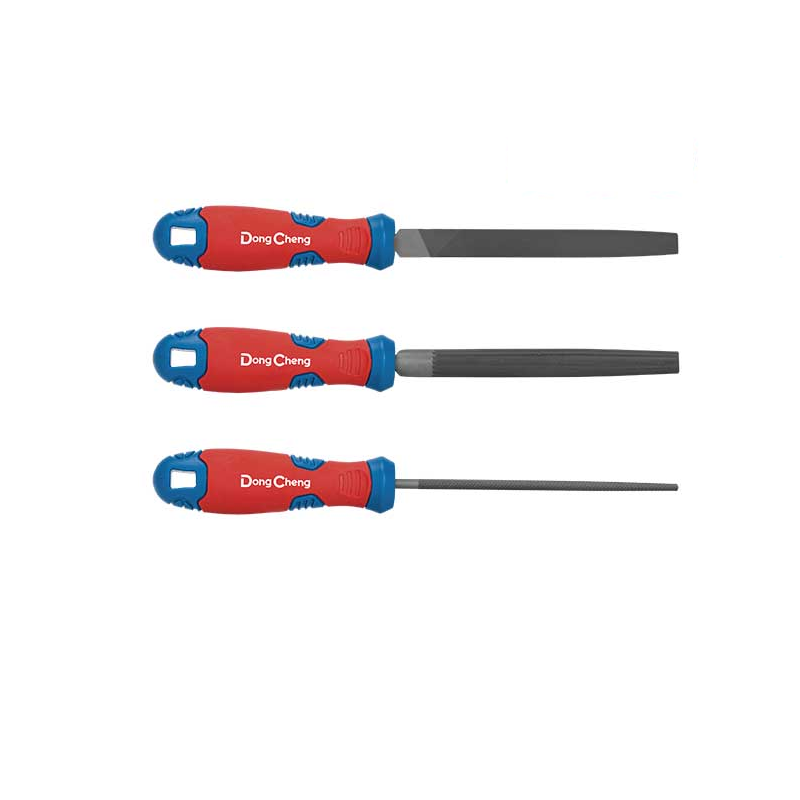 DongCheng HD115901 3-Piece 200mm (8 Inch) T12 Steel File Set with Flat, Round and Half-Round Files for Metal Shaping, Surface Smoothing and Workshop Finishing