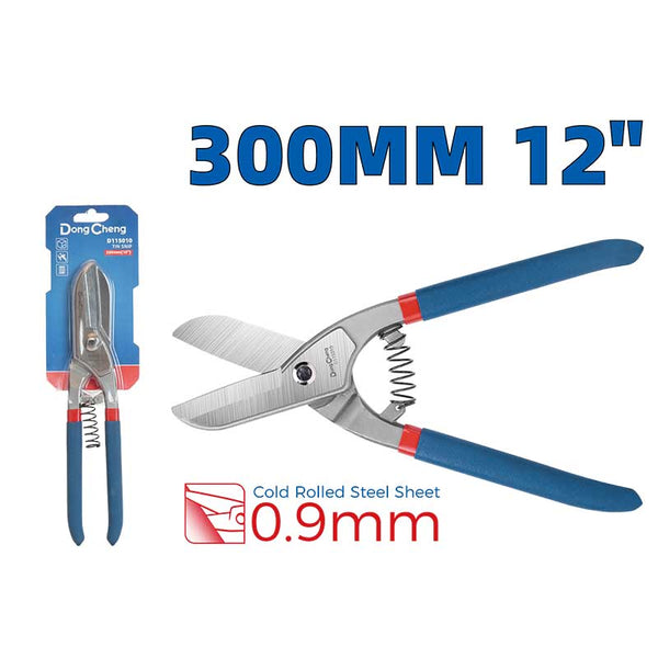 DongCheng HD115012 300mm (12 Inch) Drop-Forged Steel Tin Snip with Double-Dipped Grip Handle for Sheet Metal Cutting, Metal Fabrication, Roofing and Workshop Applications
