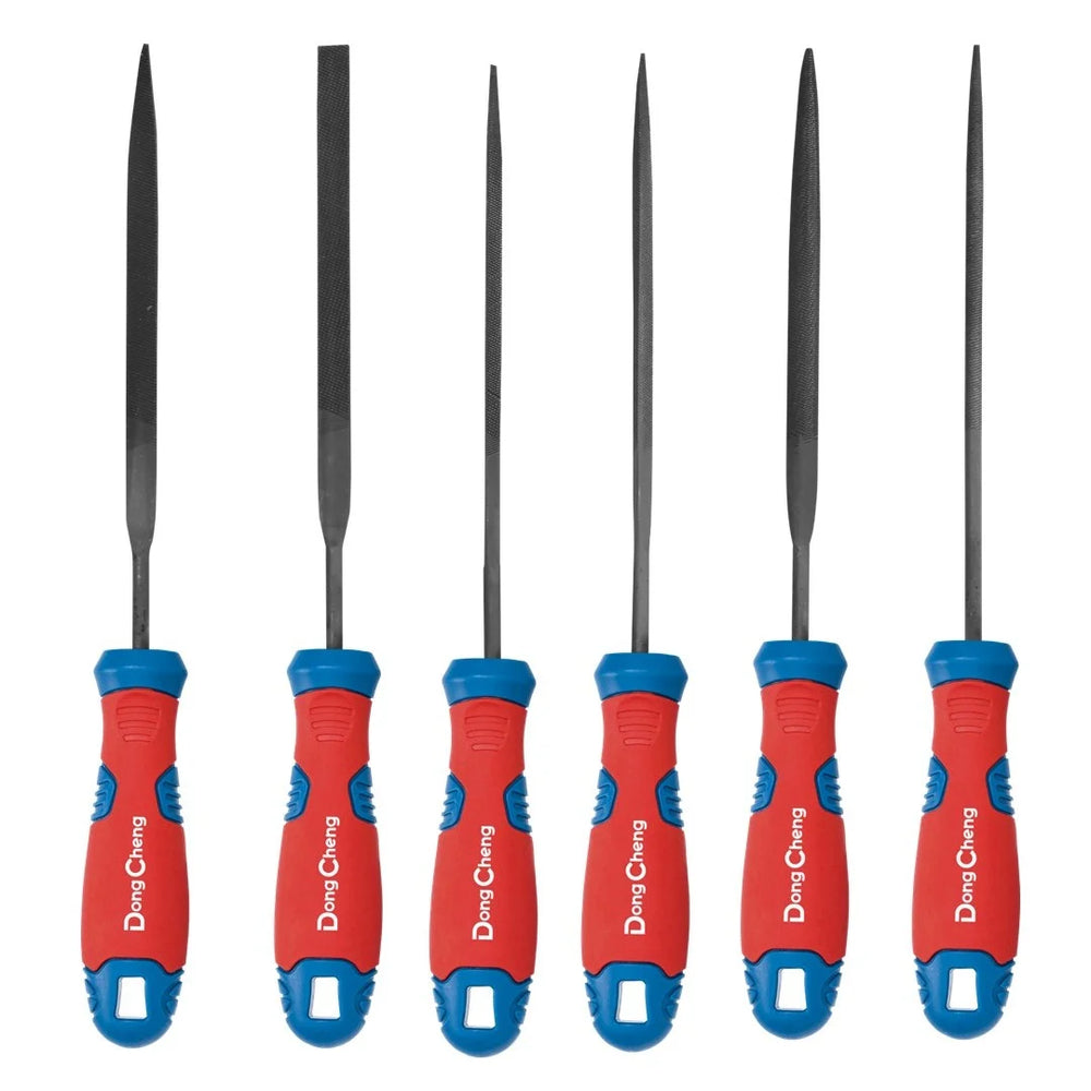DongCheng 6-Piece 140mm Needle File Set – Flat, Round, Half-Round, Square, Triangle and Knife Files – HD116001