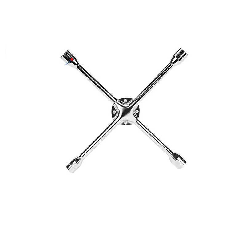 DONGCHENG 14" / 350 mm CR-V Cross Wrench (Wheel Brace), 17-19-21-23 mm, Chrome-Plated (HD074414)-A 14" four-way cross wrench with CR-V sockets in four common sizes for wheel nuts.