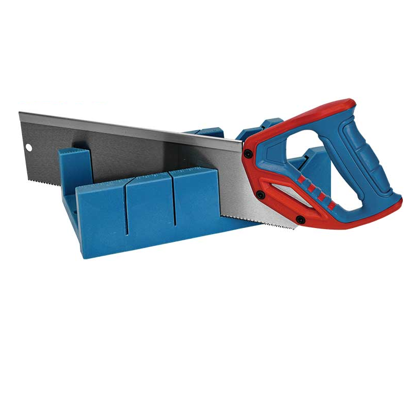 DONGCHENG 300 mm / 12" Back Saw Set with Plastic Mitre Box, 12TPI, 65Mn Steel (HD123010)-A 12" back saw with a plastic mitre box for accurate angled cuts in trim, moulding, and small timber.