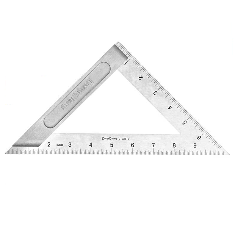 DONGCHENG 150 mm Stainless Steel Triangle Ruler, Metric and Inch (HD133511) -A 150 mm polished stainless steel triangle ruler with a die-cast aluminium handle and double-sided scale.