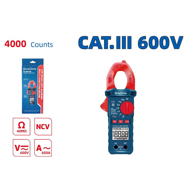 DONGCHENG HD150120 digital AC clamp meter 4000 counts 600A