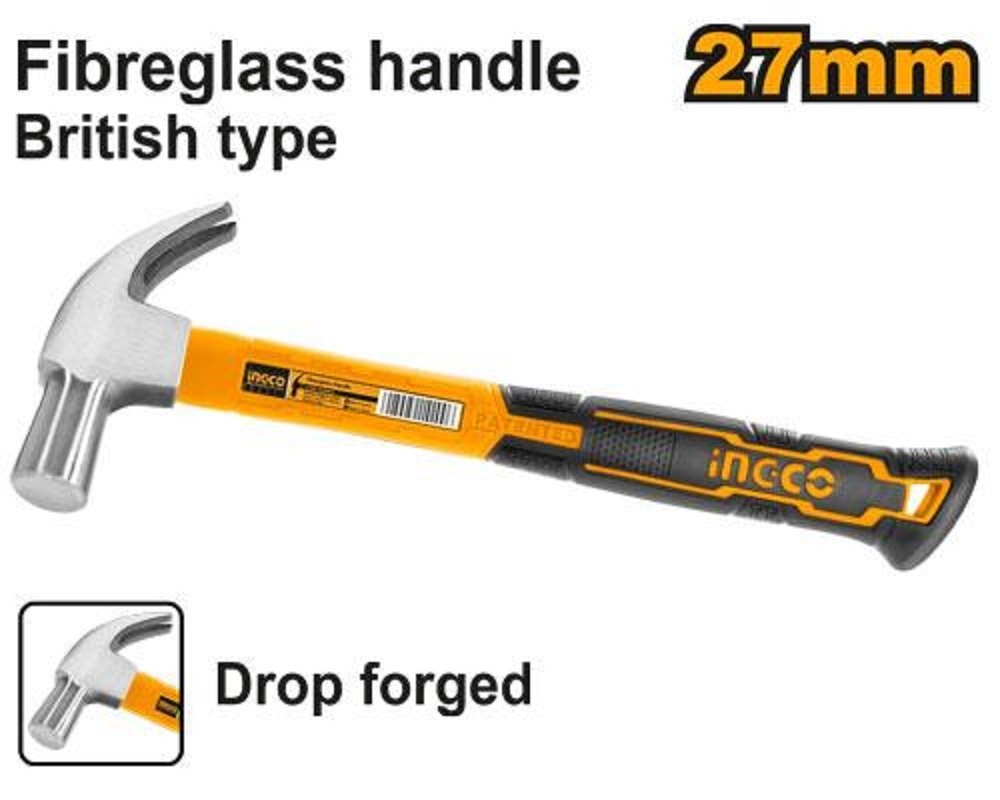 Ingco HCH880227 British Type Claw Hammer with Fibre Handle 550G
