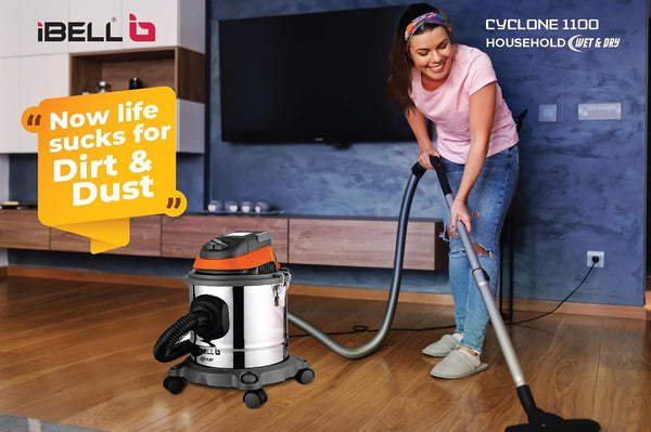 iBELL Cyclone 1100 wet and dry vacuum cleaner with 15L stainless steel barrel