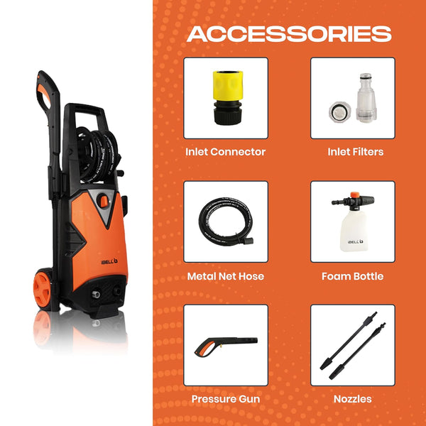 iBELL Wind 79 Pro orange high-pressure washer with trolley and hose reel