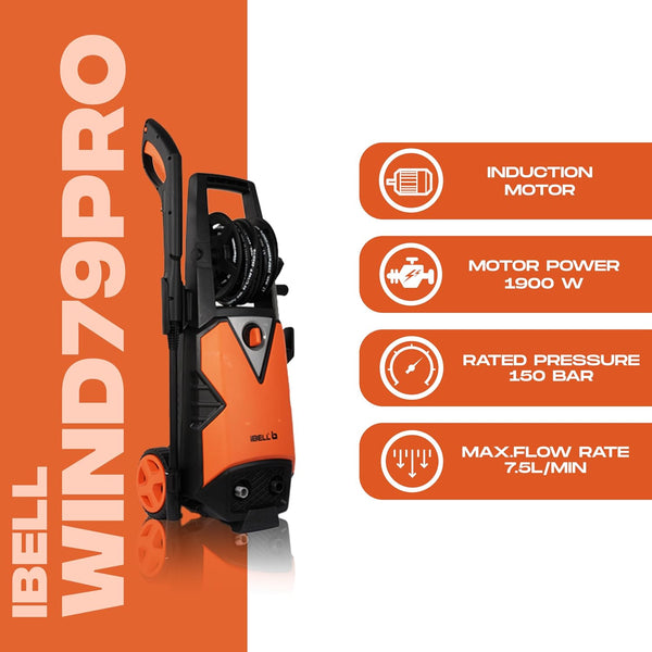 iBELL Wind 79 Pro orange high-pressure washer with trolley and hose reel