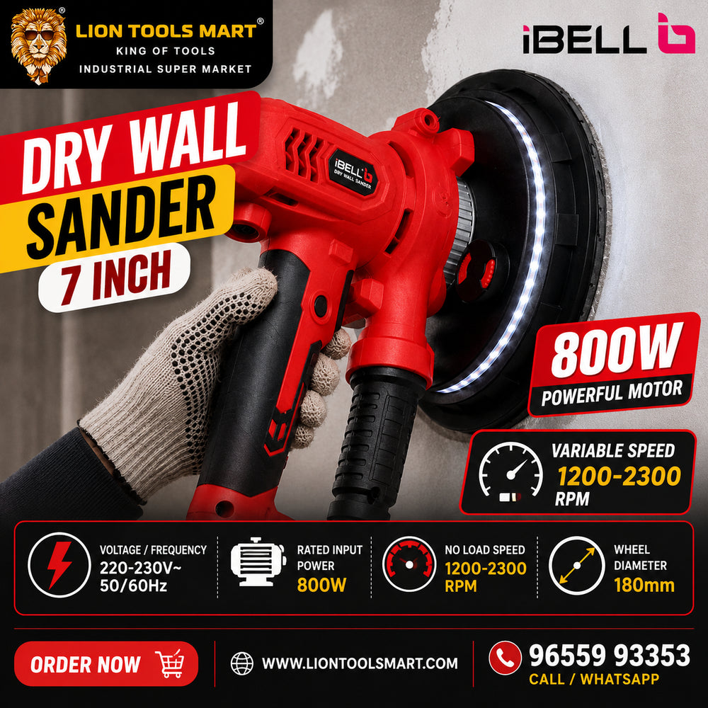 iBELL 7 Inch Dry Wall Sander 800W | Variable Speed 1200–2300 RPM | 180mm Wall Sanding Machine