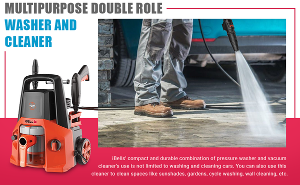 iBELL Double Role 2-in-1 High-Pressure Washer and Vacuum Cleaner with Blower, 1550W Universal Motor, 130 Bar, 6 L/min, 1000W Vacuum, HEPA Filter