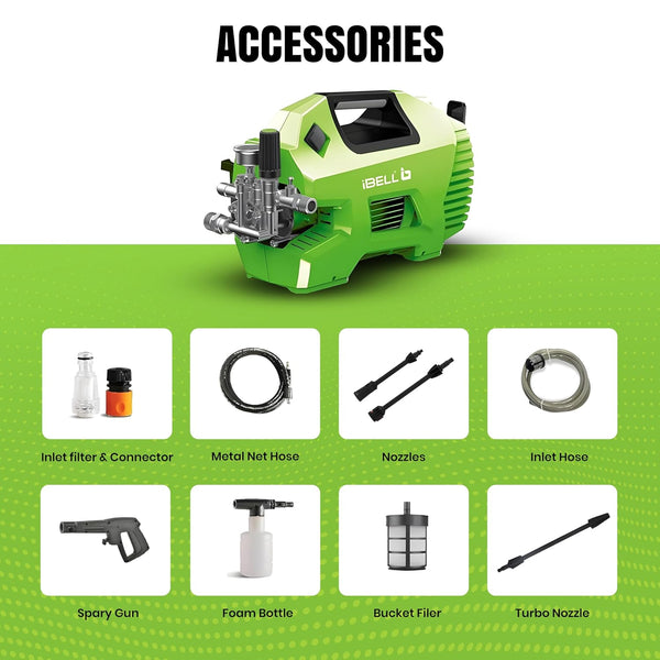 : iBELL iGreen 550 green high-pressure washer with spray gun and metal net hose
