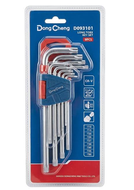 DongCheng HD093101 9-Piece Long Arm Chrome-Plated Chrome Vanadium (CR-V) Torx Star Key Set (T10–T50)