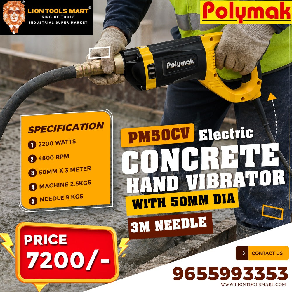 Polymak PM50CV-3M 2200W 50mm Concrete Vibrator with 3M Shaft