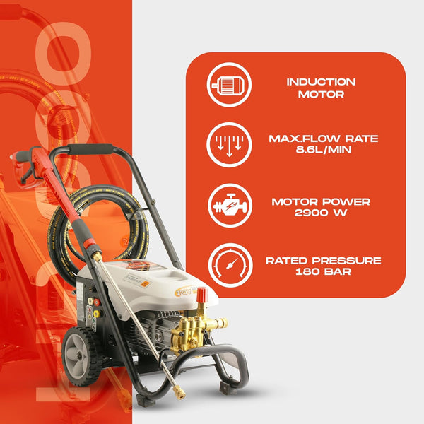 iBELL Jumbo 900 Plus Heavy Duty High Pressure Washer 2900W Induction Motor, 180 Bar Pressure, 8.6 L/Min Flow Rate with Wheeled Frame for Commercial Cleaning