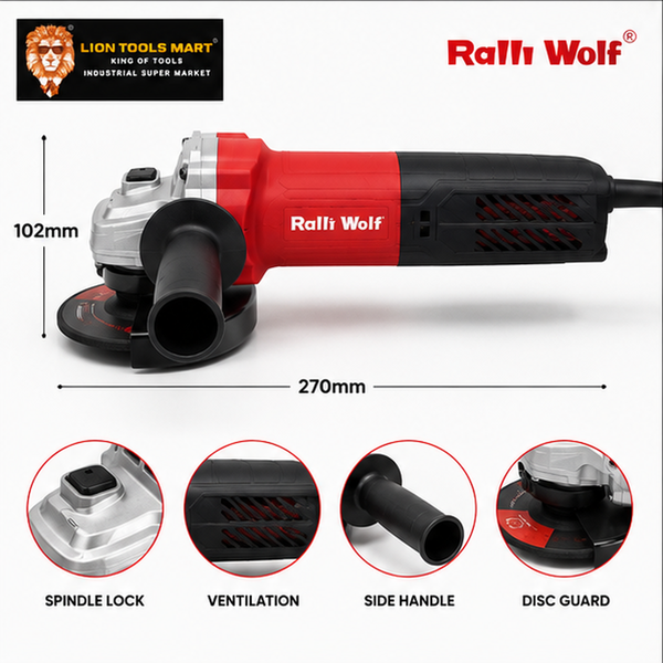 Ralli Wolf RAG9-100 100mm 900W Angle Grinder dimensions and features