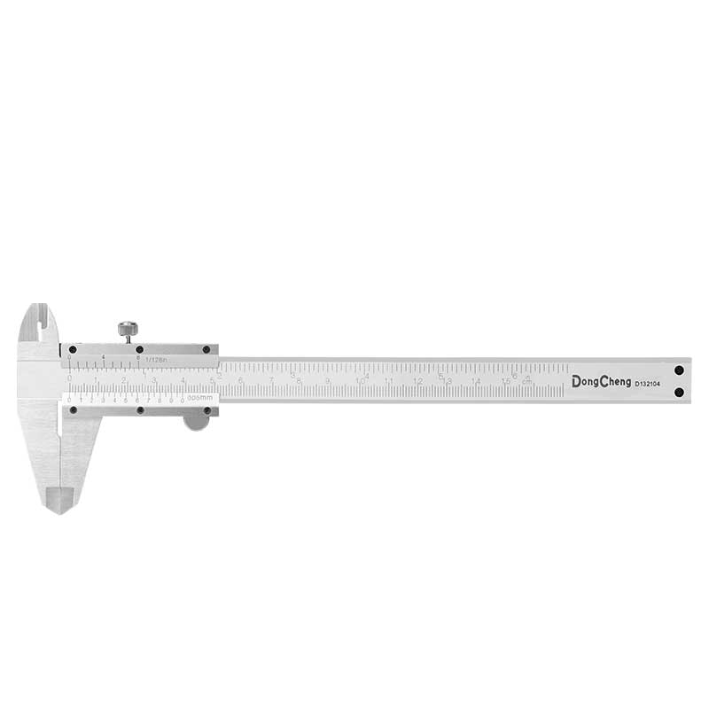 DONGCHENG 0-150 mm Vernier Caliper, 0.05 mm, Carbon Steel (HD132104)-A 0-150 mm carbon steel vernier caliper with 0.05 mm reading, in a plastic box.