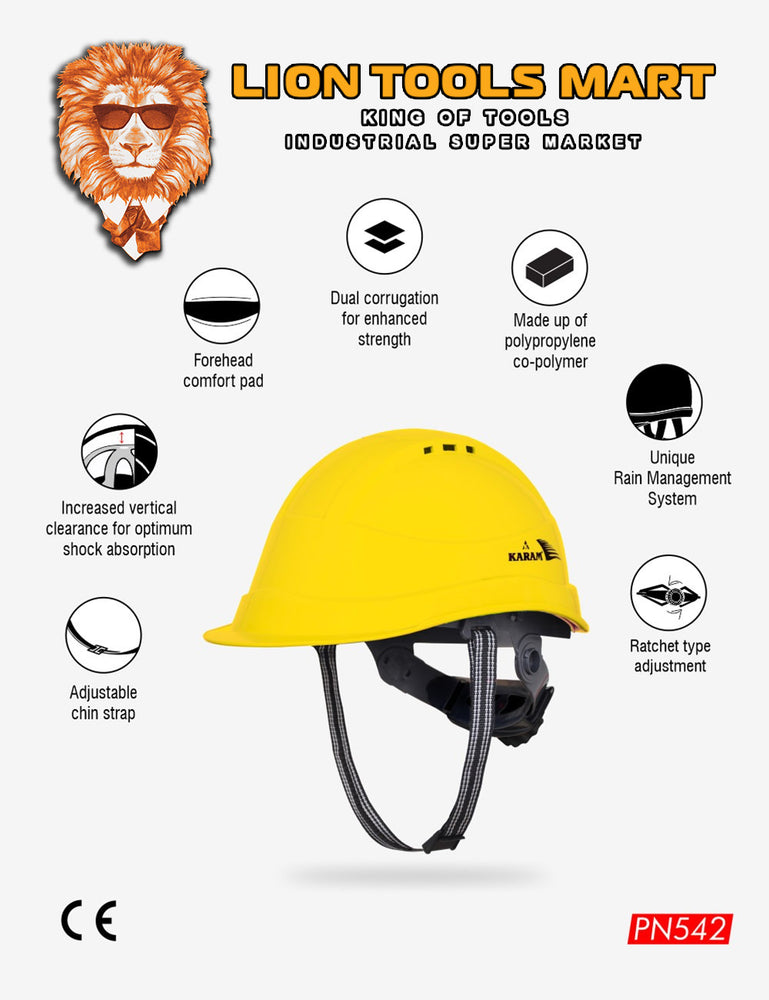 Karam Shelblast Safety Helmet with Protective Peak with Ratchet Type Adjustment and Ventilators PN542 | Head Protection
