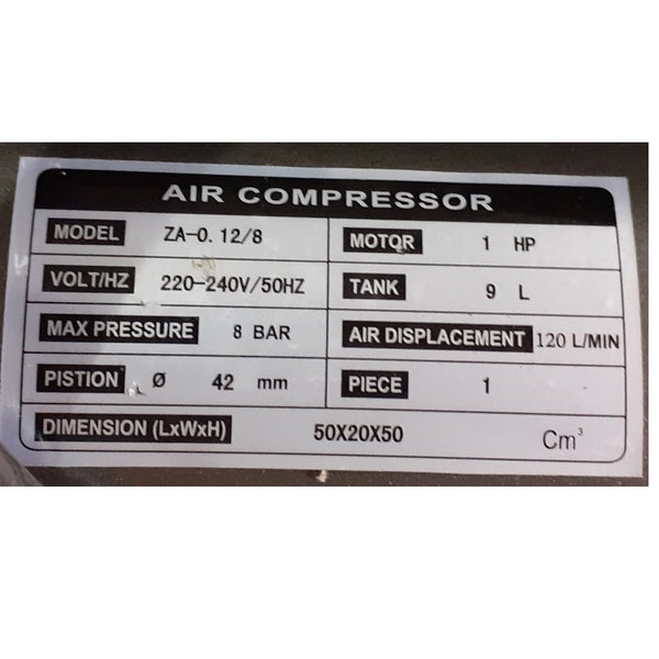 NIKO KOCH+ 9 LTR OIL AIR COMPRESSOR WITH 1HP MOTOR