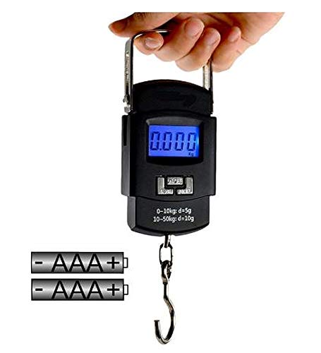 PORTABLE WEIGHT SCALE PLASTIC BODY2 HOOK TYPE BACK LIGHT 50 KG